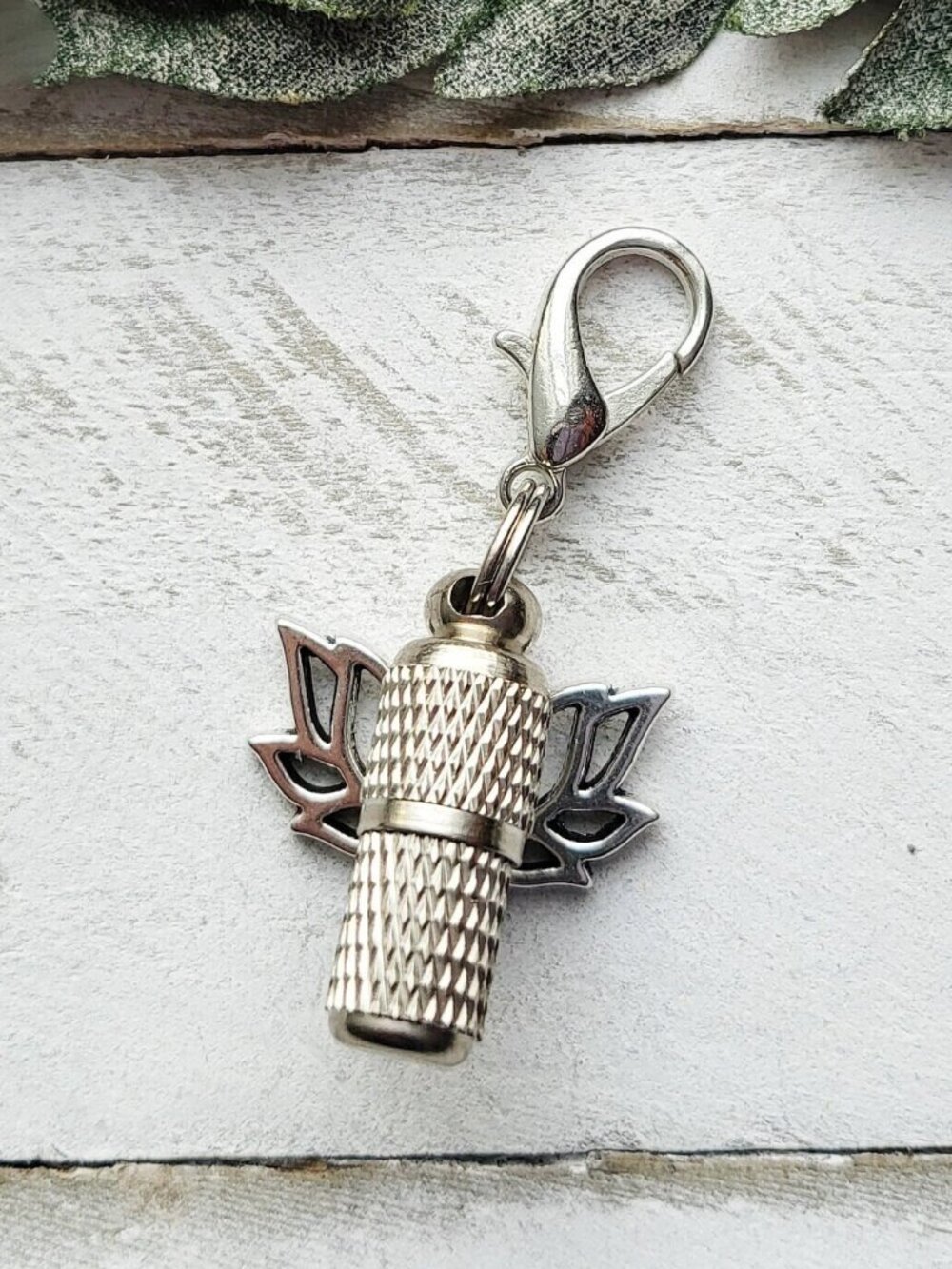 Locket Mini Capsule Stainless Steel Lotus Flower Keychain Keepsake Charm Bag